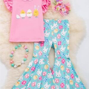 Pink Chick Top and Blue Bunny Pants Set